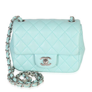 Chanel Blue Quilted Lambskin Mini Square Single Flap Bag